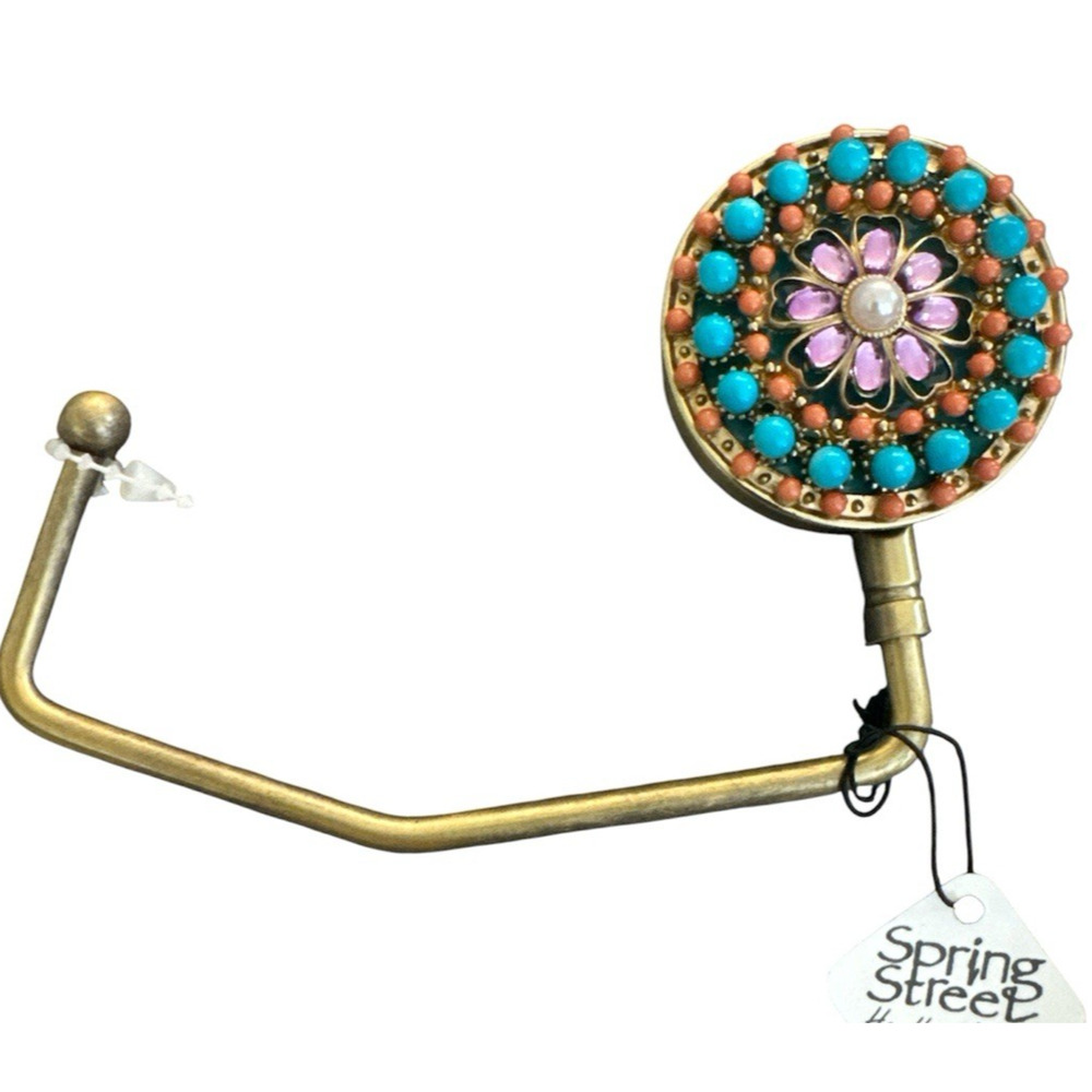 SPRING STREET MULTI COLOR CRYSTAL BROOCH HANDBAG HOLDER PURSE HOOK NEW